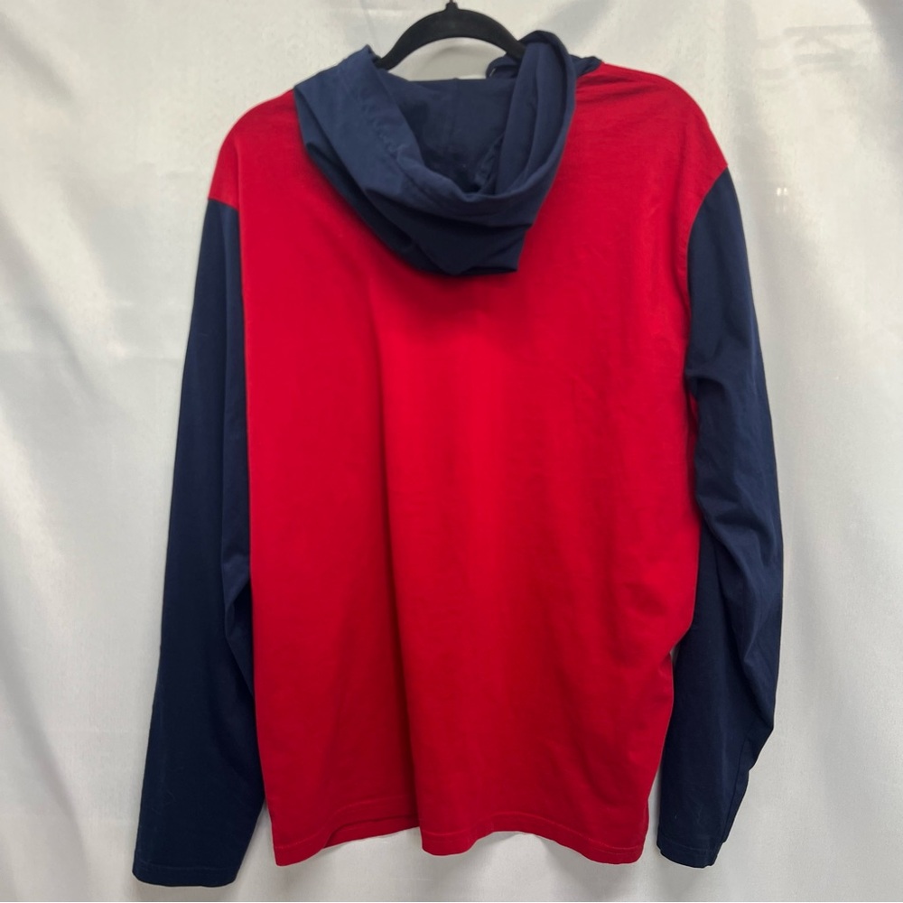 Polo Ralph Lauren Long Sleeve Hooded Shirt Red Blue Colorblock Cotton Large - Picture 4 of 5